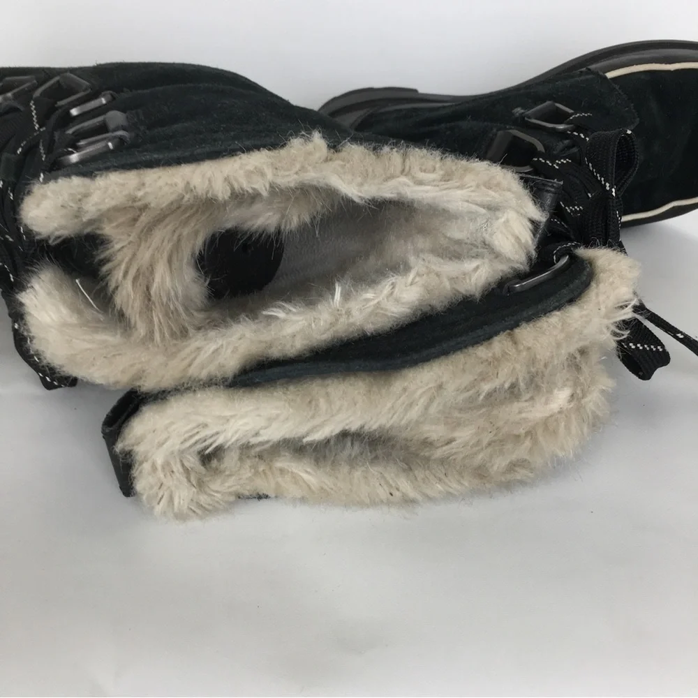 Sorel Tivoli Tall Waterproof Out Dry Boots Black Suede Faux Fur Lining Size 10.5 - Picture 12 of 16